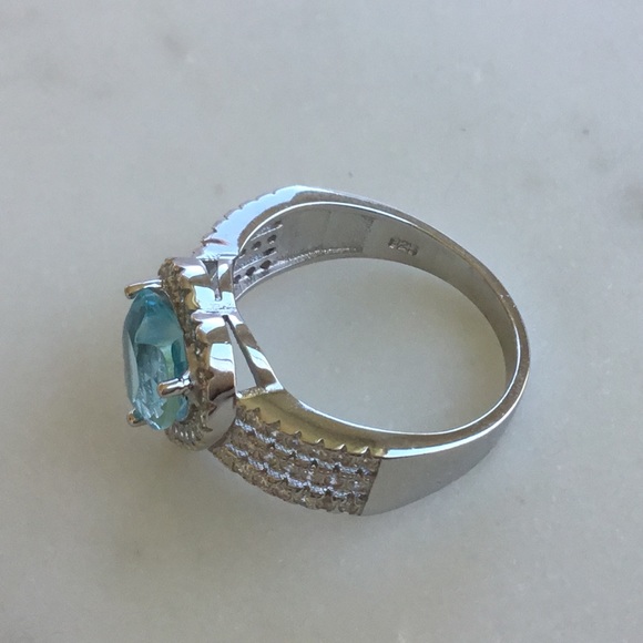 .925 Sterling Silver Aquamarine CZ Heart Ring - Picture 6 of 16